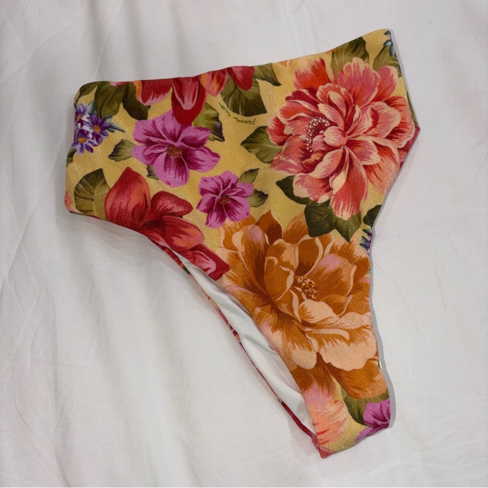 Farm Rio: Floral High-Waist Bikini Set in Yellow, Pink & Orange Blooms / Swim - Picture 6 of 6